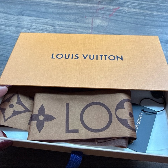 Louis Vuitton Tan and Brown Silk Scarf - Picture 1 of 6
